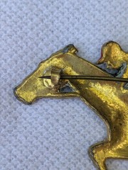 Antique Glass Glitter on Brass Race Horse & Jockey Brooch Pin C Clasp AS IS D92