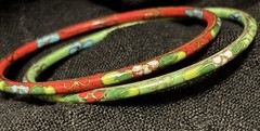 Vintage Cloisonné Asian Enamel Bangle Bracelets Multi Color Set of 8