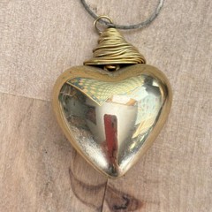2 Vtg Puffy Heart Necklaces, Gold Tone, 1.5″, Rope Chain 30″, Other 22″
