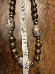 Vintage 1970s Japanese Artisan Brass & Cloisonné Enamel Bead Necklace Statement