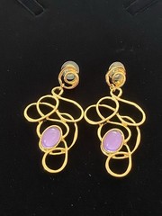 Vintage AVON 1992 Golden Web Purple Cabochon Pin/Brooch & Earrings Set-Excellent
