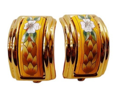 Hermès Cloisonné Luxury Enamel Women’s Yellow Gold-Tone Clip-on Earrings