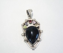 Large Sterling Silver 925 Natural Onyx Gemstone Chunky Statement Pendant