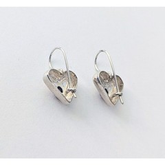 Vintage Sterling Silver Garnet Cabachon 2 Tone Heart Hook Back Earrings