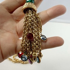 Vintage Swarovski Multicolor Bezel Set Crystal Tassel Chain Necklace FLAWS