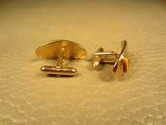 Vintage Curved Tigers Eye Brushed Finished Yellow Gold Plated Cuff Links