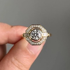 Art Deco Round Cut Lab Created Diamond Anniversary 14K Yellow Gold Finish Ring