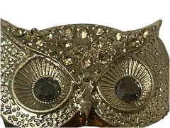 Vintage Rhinestone Owl Brooch Pin Gold Tone Brown Enamel Retro Costume Jewelry