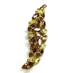 Large VTG Juliana? Leaf Flame Swoosh Brown Yellow Navette Rhinestone Pin Brooch