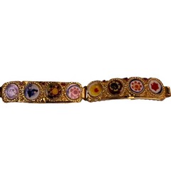 Antique Italian Gold Tone Womens Micro Mosaic Bracelet Colorful Circular Design