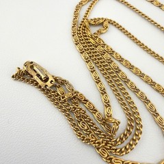 Vintage Gold-Tone Double Chain Necklace With Engraved Floral Pendant 24″ Length