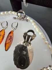 925 jewelry lot w/ fresh pearls Baltic amber and crystals signed