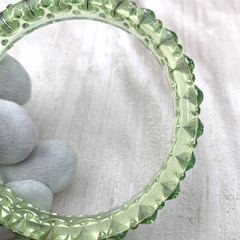 Vintage Art Deco Lucite & Rhinestone Bangle Bracelet Green Clear 8-1/4” IC