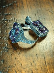 Vintage Art Deco Ring And/Necklace Charm Amethysts W/Center Diamond 925 Silver