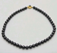 Hematite Beaded Choker Necklace Black Ball Vintage Fancy Clasp Couture Gold tone