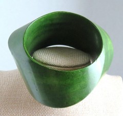 Vintage Green Bangle Wood Chunky Sculptural Asymmetrical Designer Bracelet