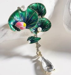 Costume Jewelry Chinese Style Lotus Brooch, Zinc Alloy with Imitation Pearl