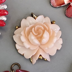 Vintage Flower Pendant Lot of 6 Red Peach Celluloid Acrylic Resin