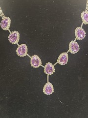 Vintage Purple Rhinestone Silver Tone Necklace, with earrings- breathtaking