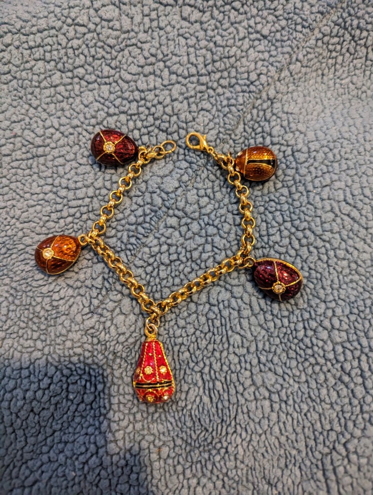 Faberge 5 Egg Bracelet The Museum Company Gold Plated Pewter Jewel Tones