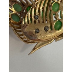 Vintage Trifari Jewels Of India Batterfly Brooch Faux Jade Cabochons READ
