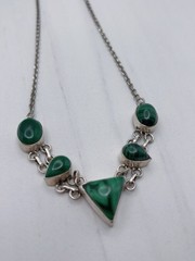Sterling Silver 925 Malachite Green Stone necklace Triangle Stone