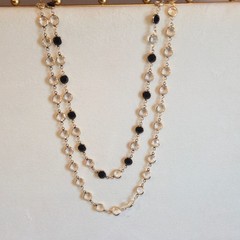 Vintage Swarovski Crystal Necklace Black & Clear Signed Gold Tone double strand