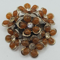 Beautiful GOLDEN BROWN AMBER FLOWER RHINESTONE BROOCH PIN