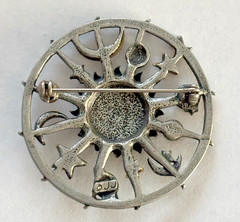 Vintage JJ Jonette Signed Celestial Brooch Pin Pewter Gold Tone Sun Moon Stars