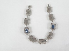 Art Deco Sterling Silver Sapphire Paste Filigree Station Antique Bracelet 7.5″