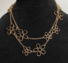 Vintage Gold Tone Multi Flower Chain /Statement Necklace 35” +3.5” Extension
