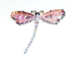 Vintage Carolee Designer Dragonfly Pin Brooch With Light Pink and Crystal