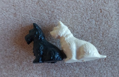 Scottie Dog Pin Black & White Celluloid Great Britain Signed 2 Dogs Vintage