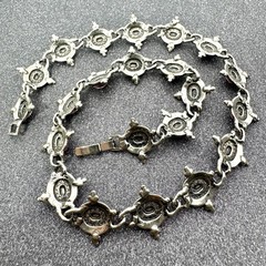 Vintage Silver Beaded & Marcasite Collar Necklace, Bezel Set With Pink Cabochons