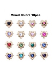 10pcs Mixed Color Vintage Heart Pendant One-Size Gold Zinc Alloy Rhinestone