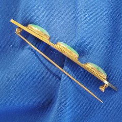 Original EARTH MINED JADE Antique Art Deco Brooch Vintage SOLID 14K GOLD Bar Pin