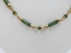 Jade Chinese Export Bamboo Cylinder Station Necklace Gold Plated 36″ Vintage