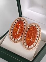Vintage 1990-s 14 Ct Rolled Gold Large Amber Earrings-Hallmarked 585 RG