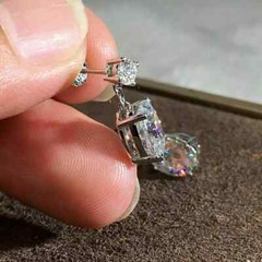 VVS1 14K White Gold FN 2.00Ct Oval Cut Lab Created Diamond Drop/Dangle Earrings