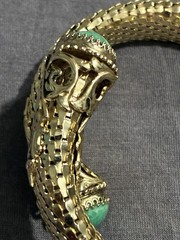 Vintage Whiting & Davis Mesh Snake Wrap Bracelet Green Peking Glass Cabachon