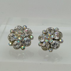 Vintage 1990s Swarovski Crystal AB Cluster Stud Earrings Silver Tone Flower NOS