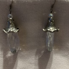 Vintage Opaline Glass Dangle Earrings Silver Tone