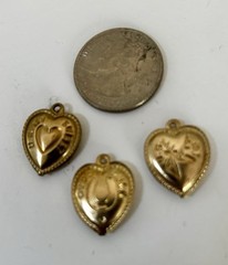 Vintage Puffy Heart Charm, GOLD PLATED Heart, Good Luck Heart Charm, 14 K Plated