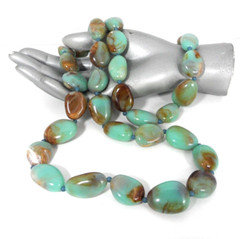 Vtg Beaded Necklace Faux Amazonite Lucite Gemstone December Birthday Chunky Boho