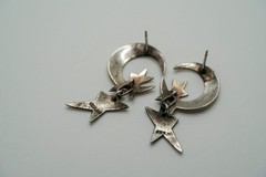 Vintage 1995 Sterling Silver Moon Stars Dangle Earrings 4.2cm JB37