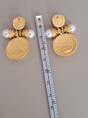 Kovonchy Faux Pearl Mogul Drop Earrings S925 Posts Gold Tone Statement