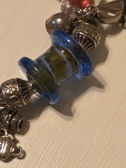 Vintage Bracelet With Sterling Silver Charms And Glass Beads 7.5″ Long