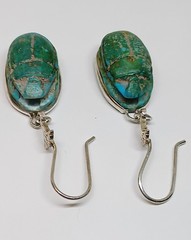 Vintage Egyptian Revival Scarab Earrings Dangle Drop Silver Tone