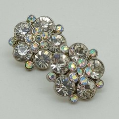 Vintage 1990s Swarovski Crystal AB Cluster Stud Earrings Silver Tone Flower NOS