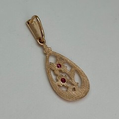 Chic Vintage Original Soviet Rose Gold 583 14k Pendant With Ruby 1,75 g.